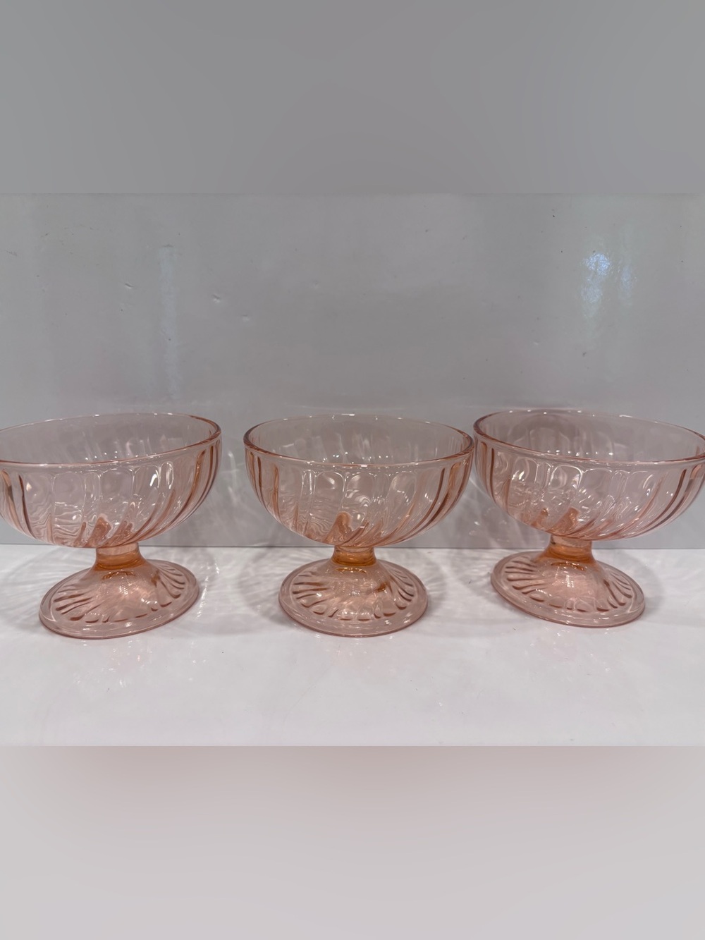 Set of 3 vintage pink depression glass footed sorbet dessert cups- optic panel